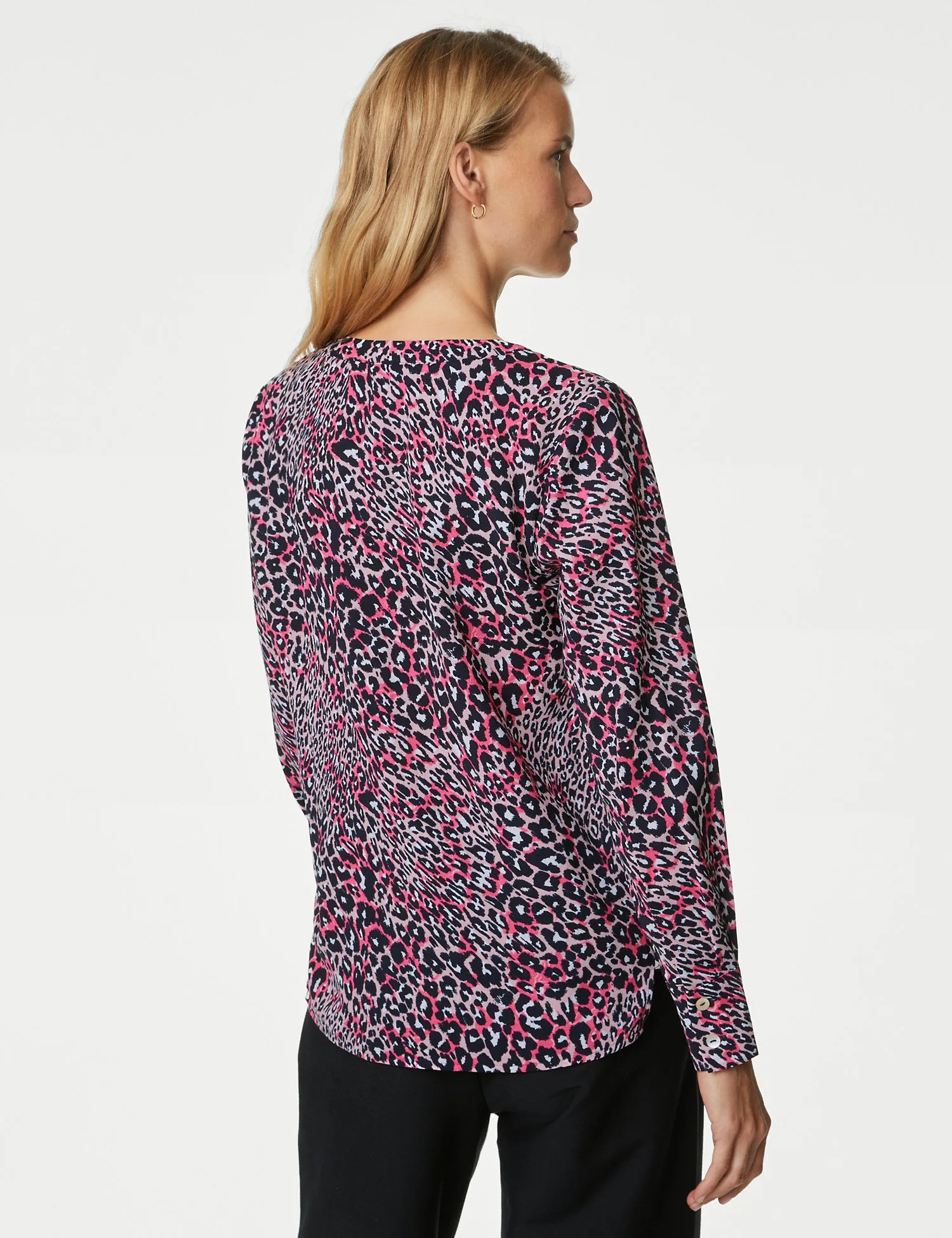 Printed V-Neck Popover Blouse