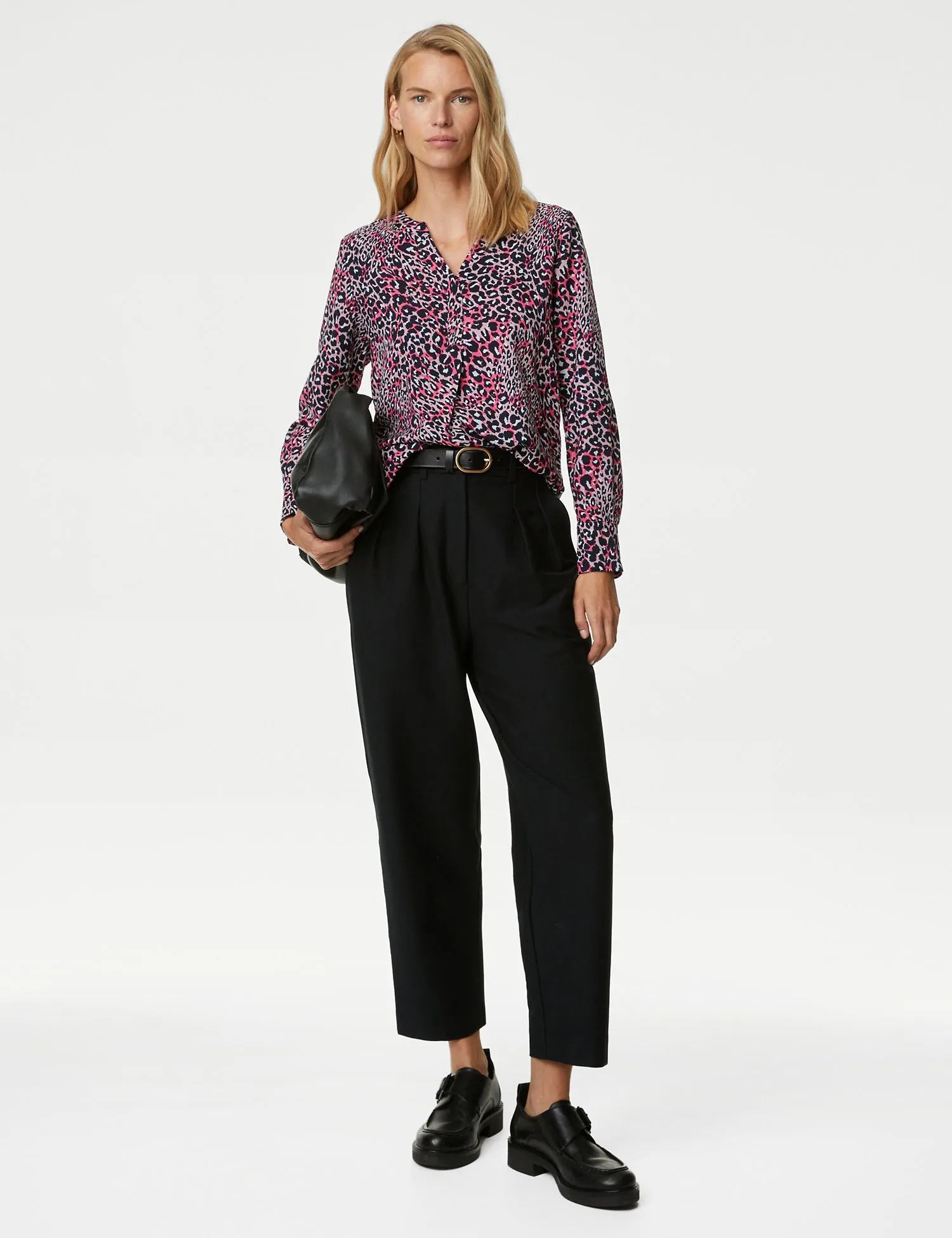 Printed V-Neck Popover Blouse