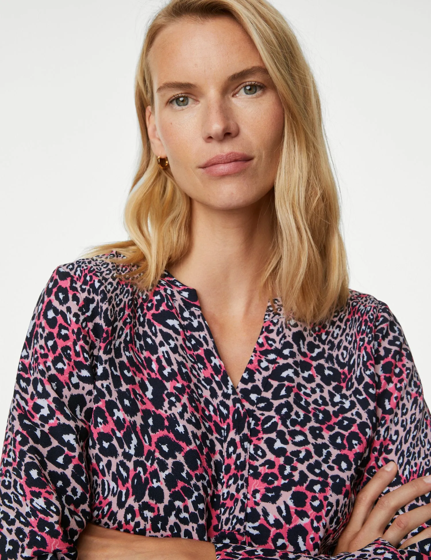 Printed V-Neck Popover Blouse