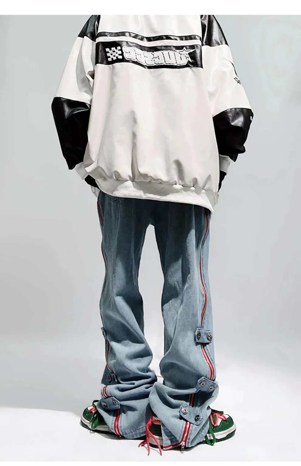 Rage Red Zipper Baggy Jogger Denim