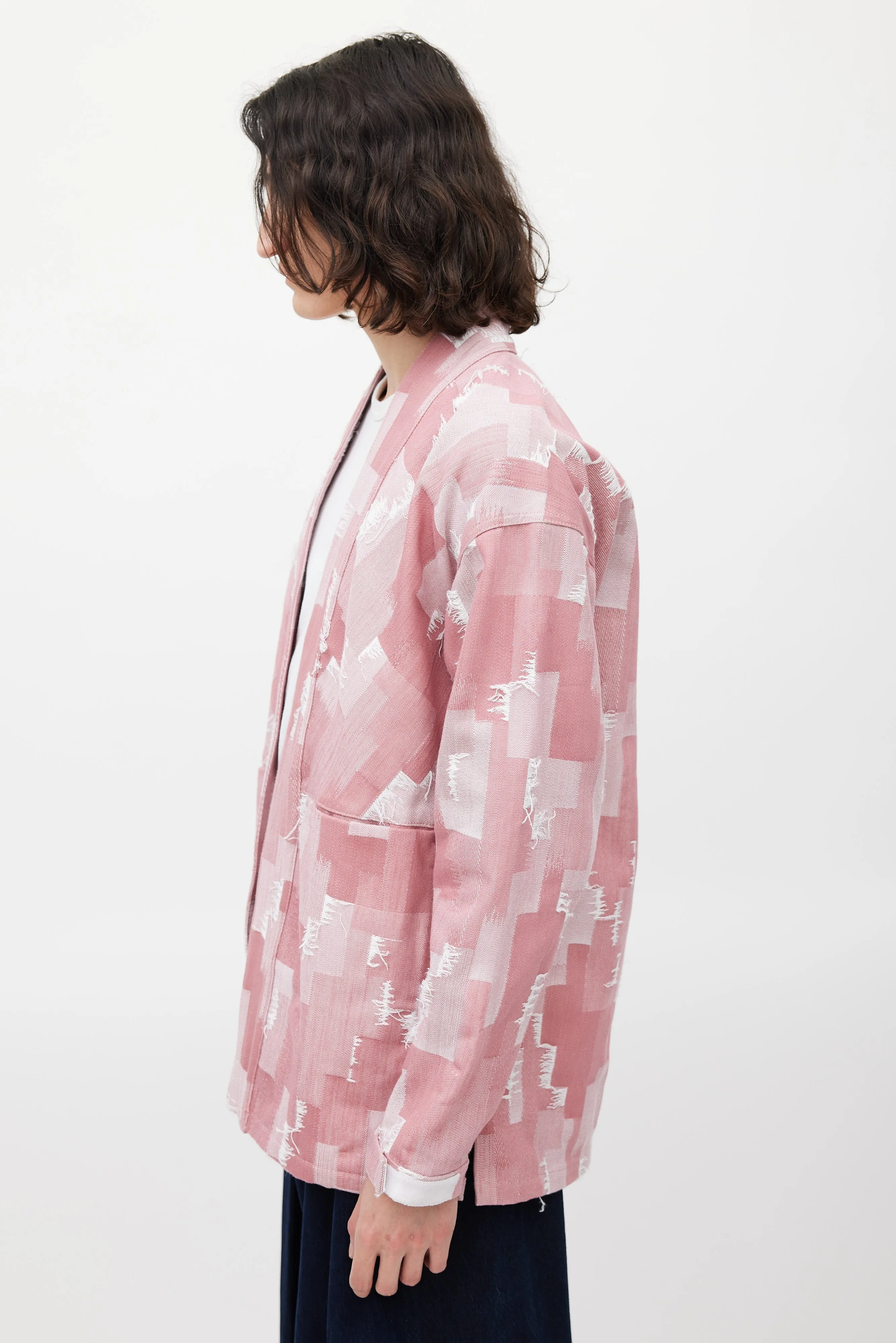 Red & White Woven Denim Jacket