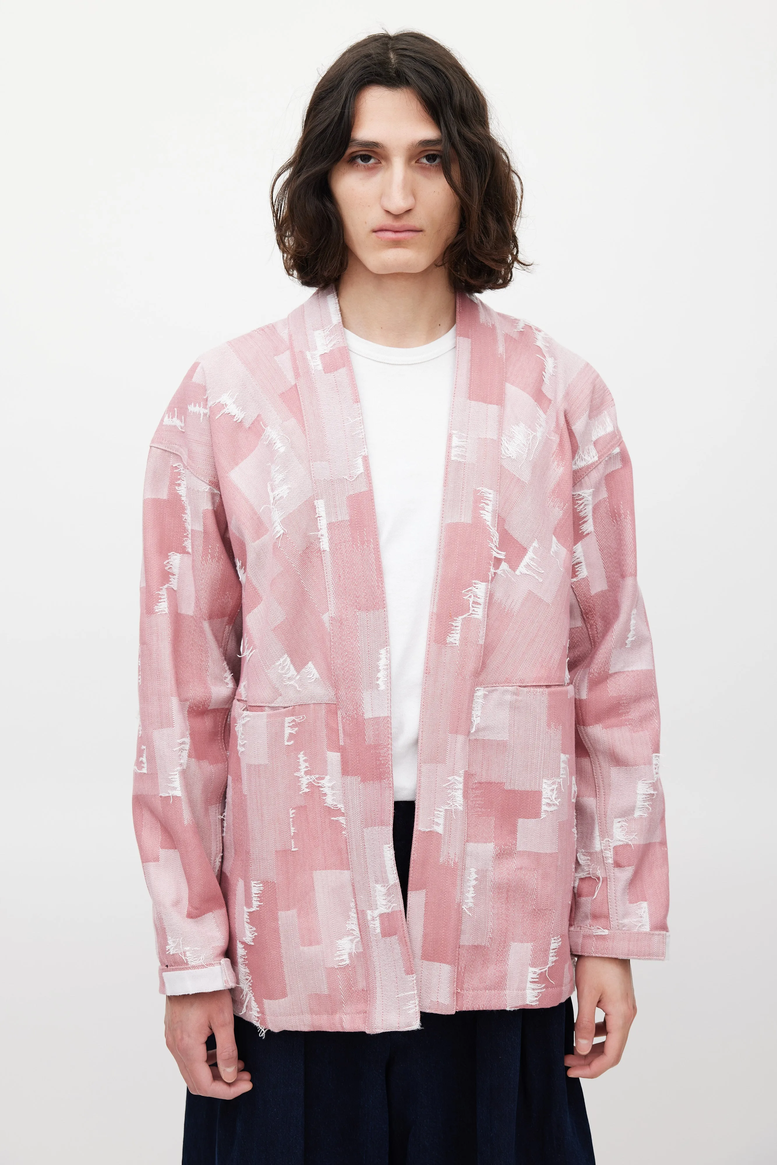 Red & White Woven Denim Jacket