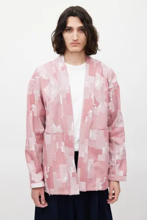 Red & White Woven Denim Jacket