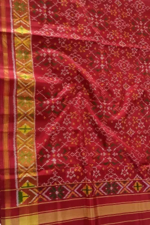 Red Handloom Single Ikat Rajkot Patola Dupatta