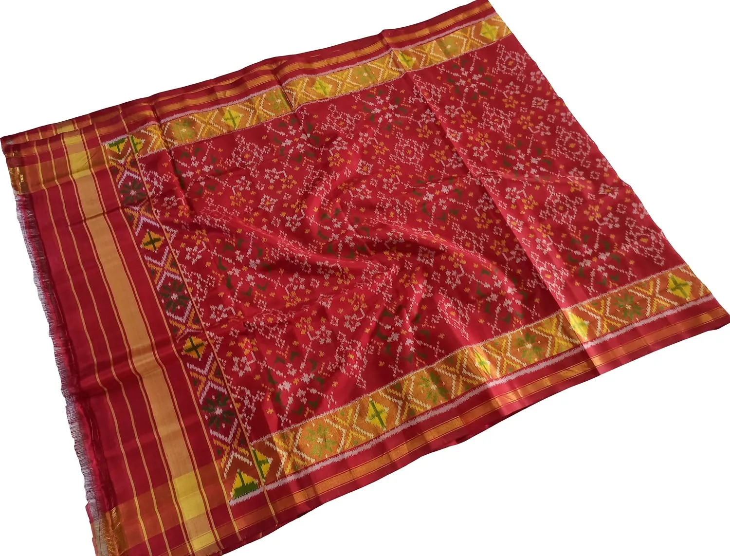 Red Handloom Single Ikat Rajkot Patola Dupatta