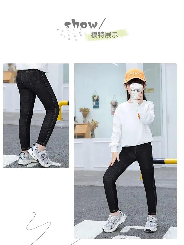 Spring Autumn Girl Pants Imitation Jeans For Girls