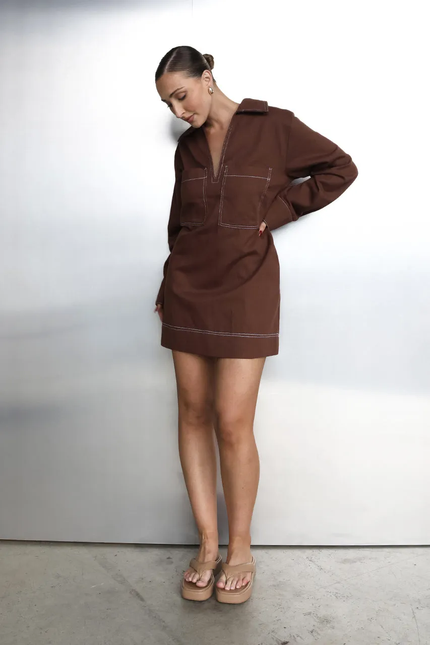 Tara L/Sleeve Dress | Choc