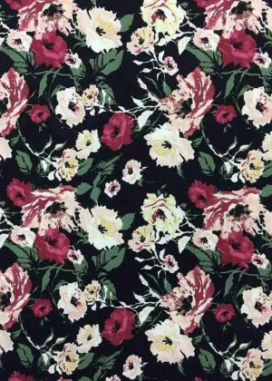 TECHNO CREPE WITH FLORAL PRINT<br><h6>3-BLACK/RUBY<br>201CPRT-FL01</h6>