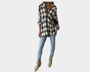 Wide Empire Sleeves Checkered Print Shirt - The Malibu