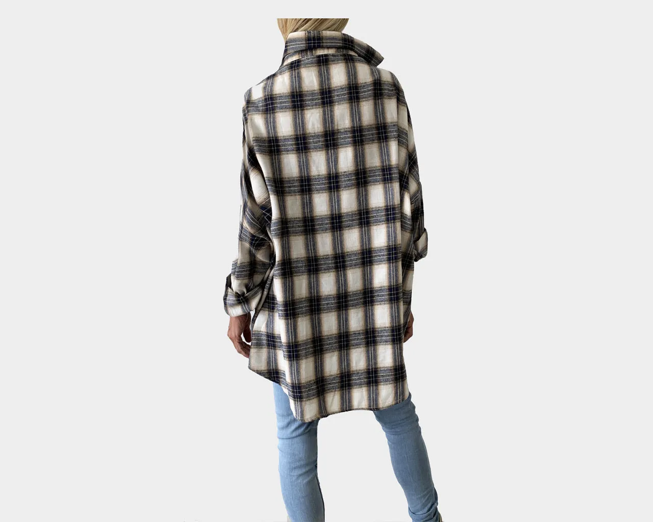 Wide Empire Sleeves Checkered Print Shirt - The Malibu