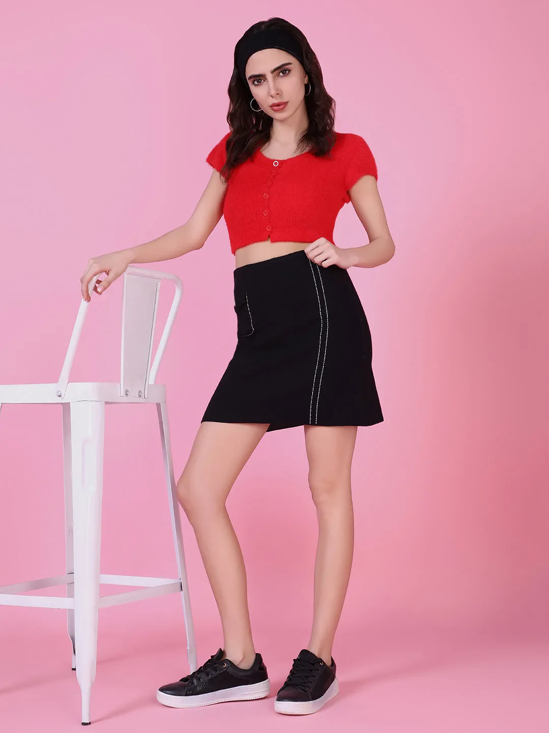 Women Red Solid Crop Top