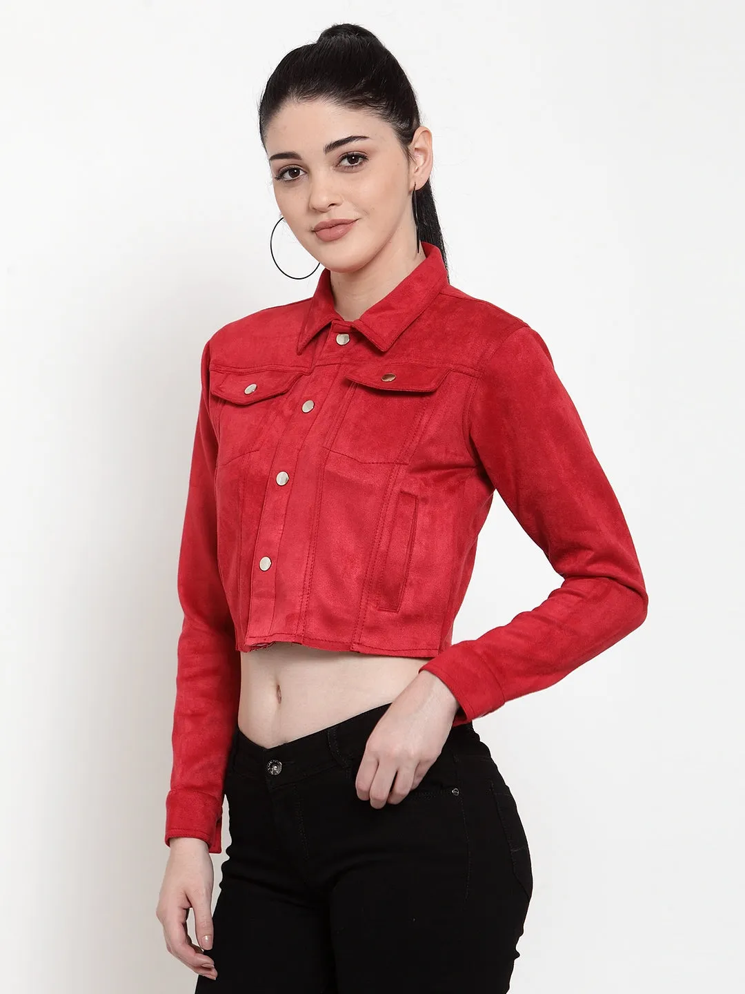 Women Red Sweet Solid Jacket