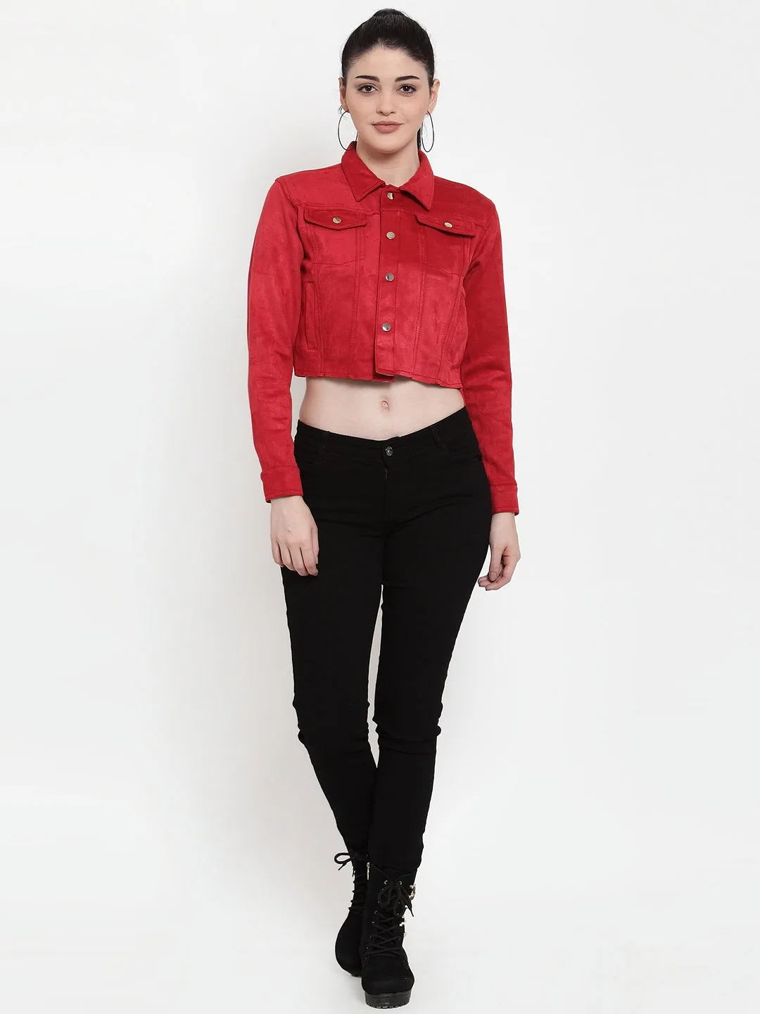 Women Red Sweet Solid Jacket