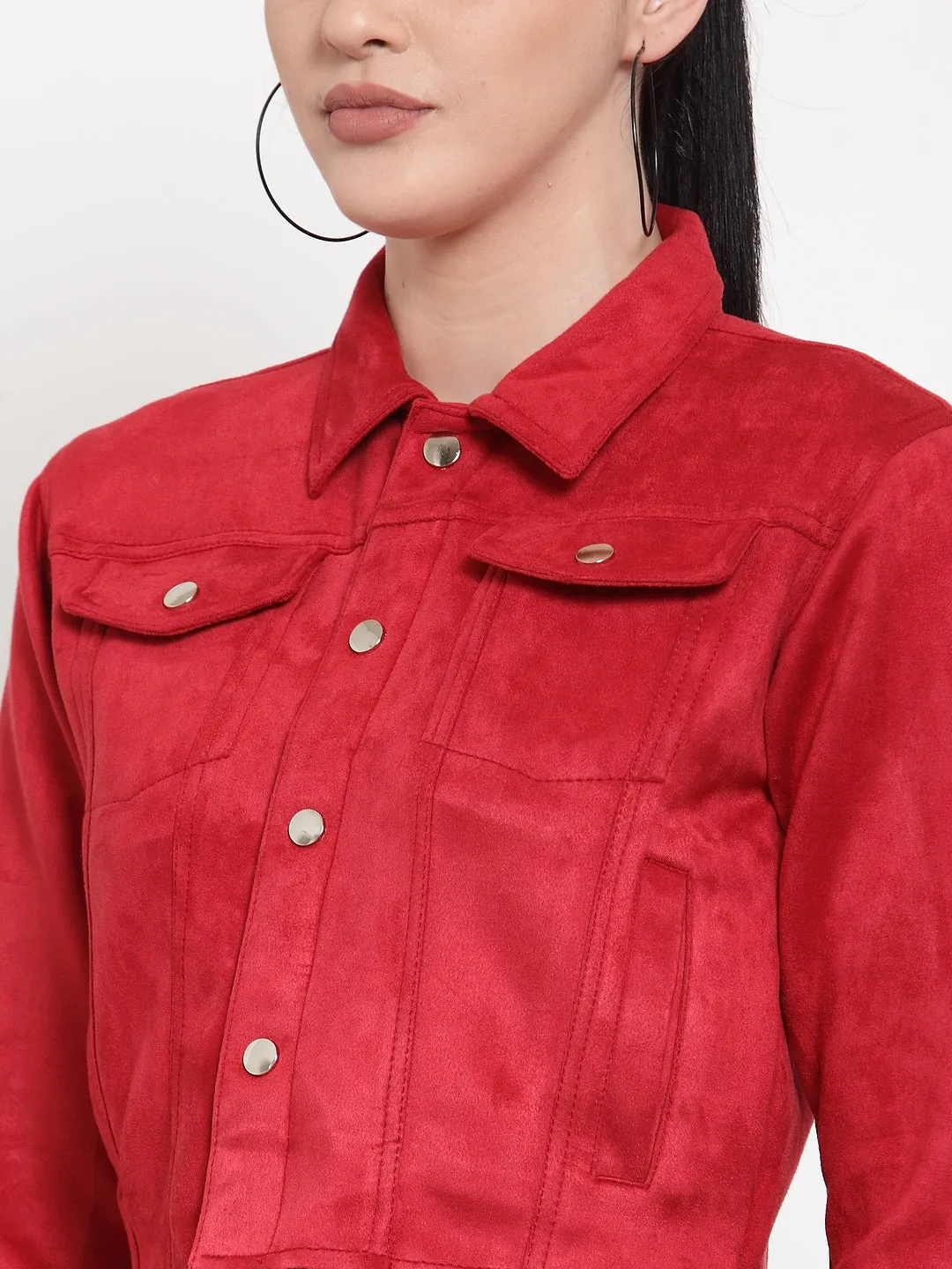 Women Red Sweet Solid Jacket