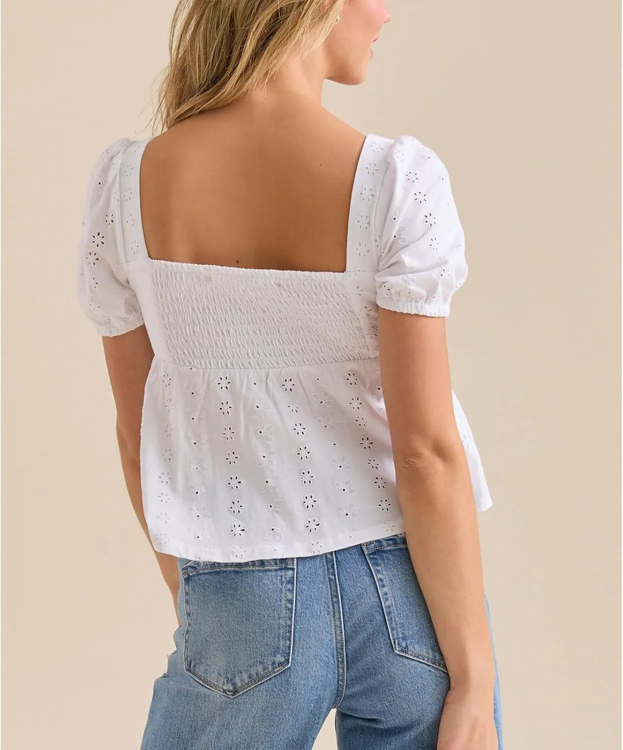 Women Summer Ruffle Cap Sleeve Blouse Cute Bow Embroidered Babydoll Tops Smocked Sweetheart Neck Crop T-Shirt