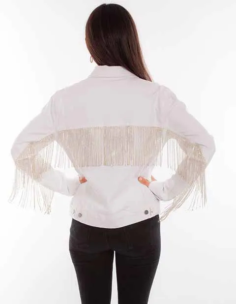 Women's Honey Creek Jacket Collection: White Denim Rhinestone Fringe
