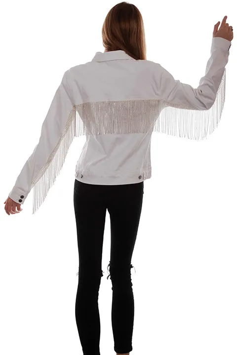 Women's Honey Creek Jacket Collection: White Denim Rhinestone Fringe